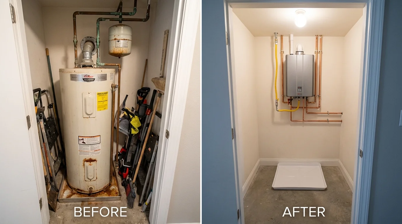 Tank water heater versus wall-mounted tankless unit comparison for Gray Summit, MO homeowners
