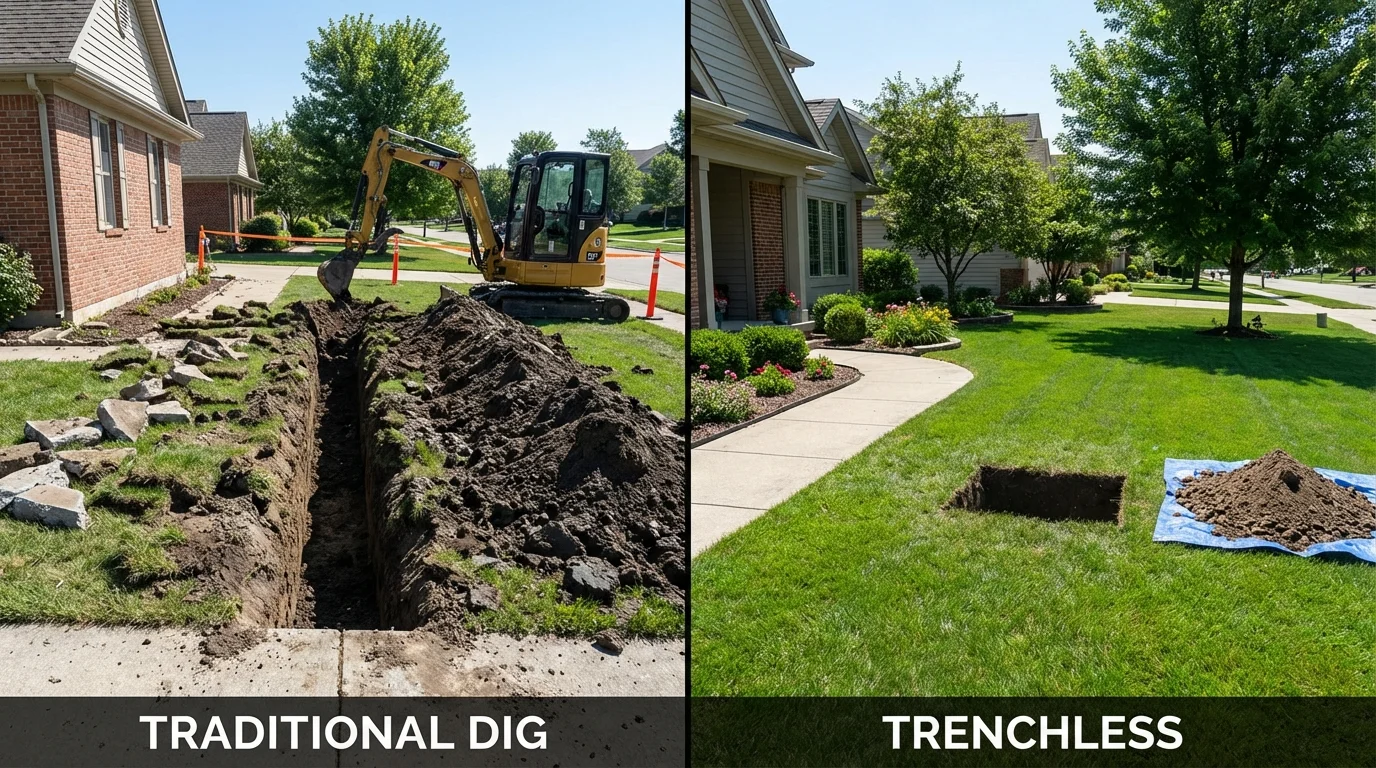 Trenchless sewer repair with minimal yard damage versus traditional excavation in Gray Summit, MO